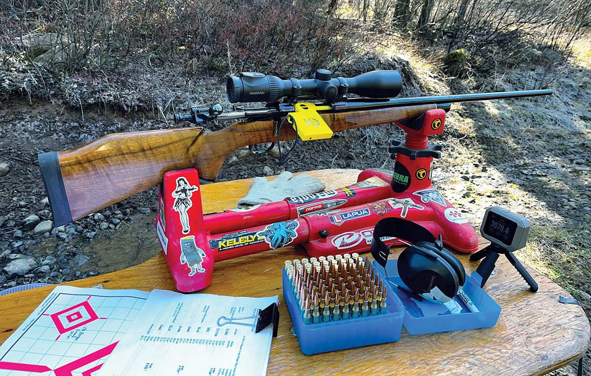Shooting was conducted across three cold and damp mornings, the rifle cradled by an MTM Case-Gard K-Zone Shooting Rest set atop a sturdy portable bench rest table.